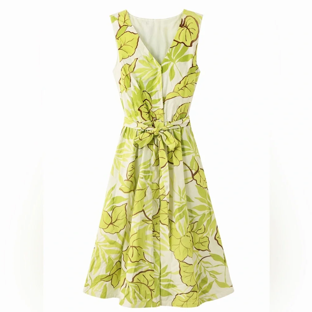 Ann Taylor Factory Lime Green and White Floral Midi Dress - Picture 3 of 7